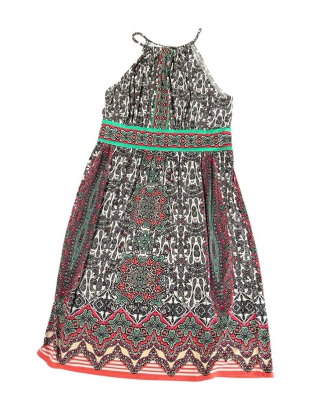 Women's London Times Halter Dress Size 8 Black Red Green Patterned